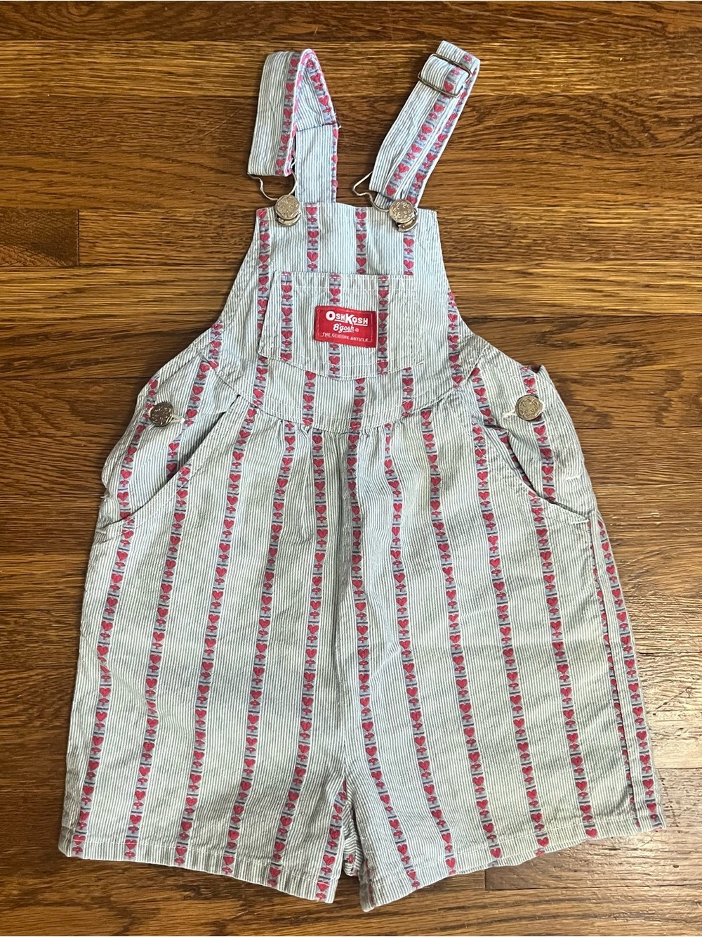 Vtg 90s osh kosh shortalls overalls bibs 4T hearts stripes Vestbak USA